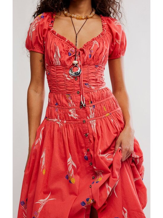 Free People Dresses & Skirts - Free People Coral Red Floral Midi Dress